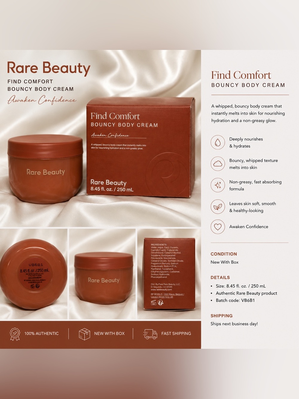 Rare Beauty Find Comfort Bouncy Body Cream NIB